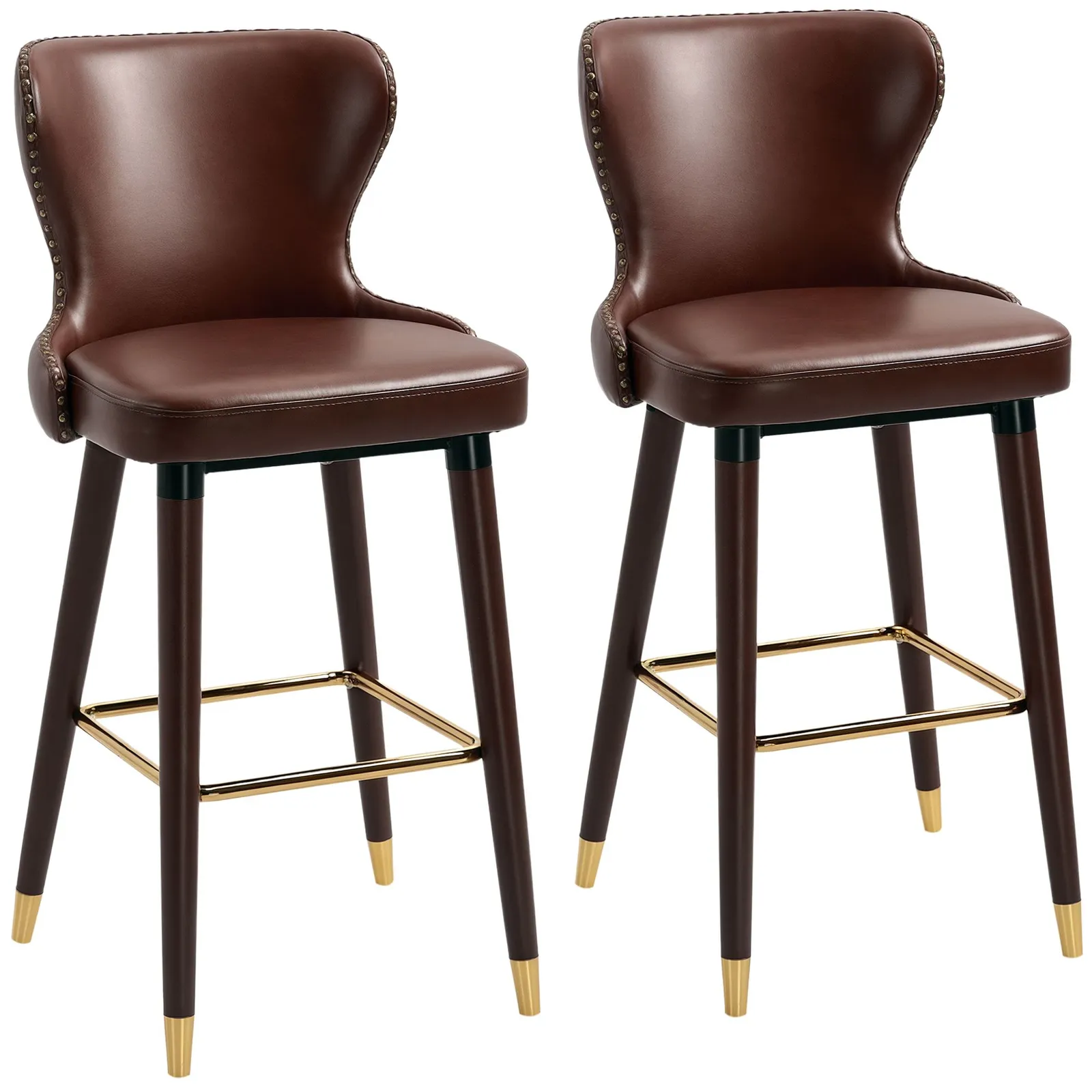 HOMCOM Bar Stools Set of 2, Dining Stools with Backrest, Footrest in Brown 2
