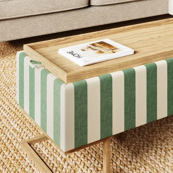 Holland Tray Table Ottoman, Woven Stripe Olive 3