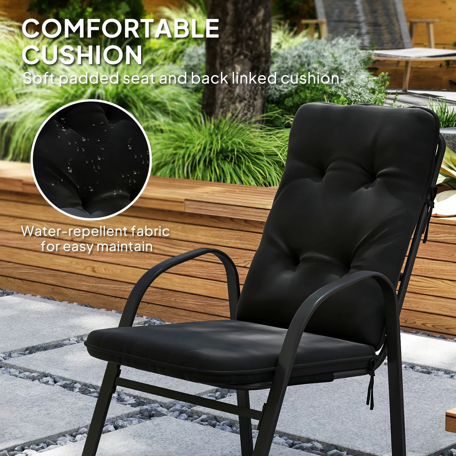 OUTSUNNY 7 PCs Garden Dining Set w/ Umbrella Hole & Cushion, Black 6