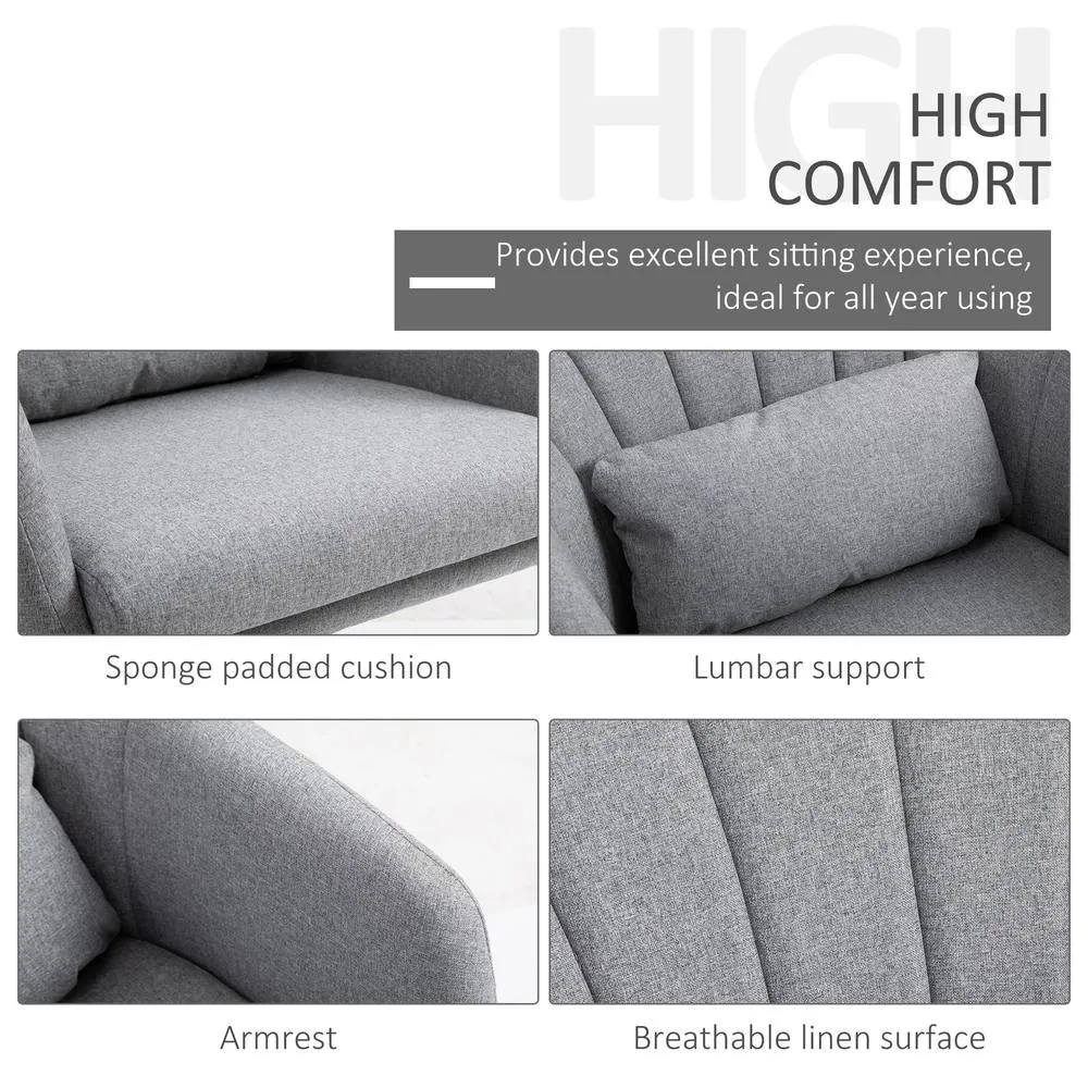 HOMCOM Retro Linen Swivel Tub Chair Steel Frame Cushion Seat Light Grey 6
