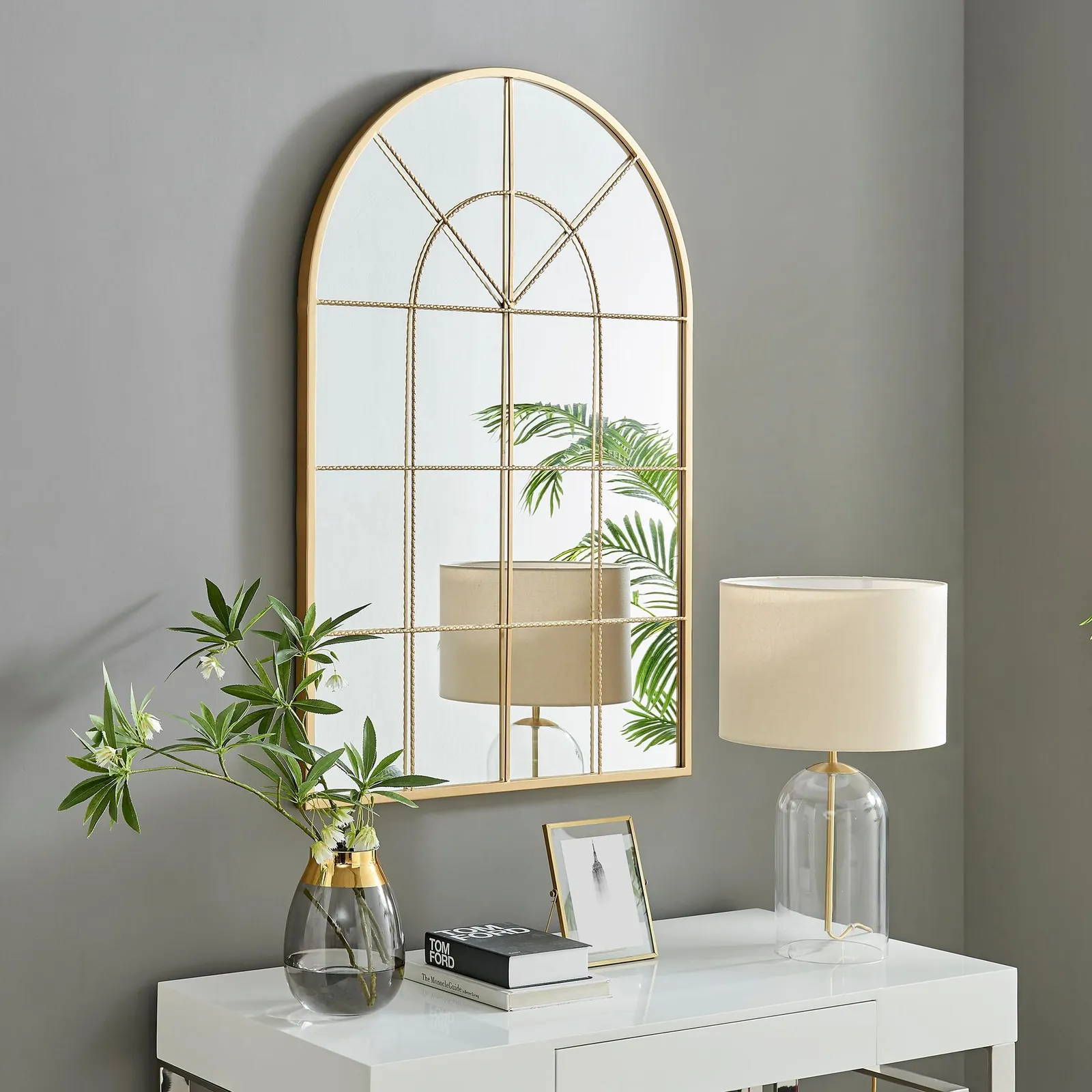 FurnitureboxUK Zeus Large 120cm x 80cm Art Deco Gold Window Floor or Wall Hallway Bedroom Dining & Living Room Mirror