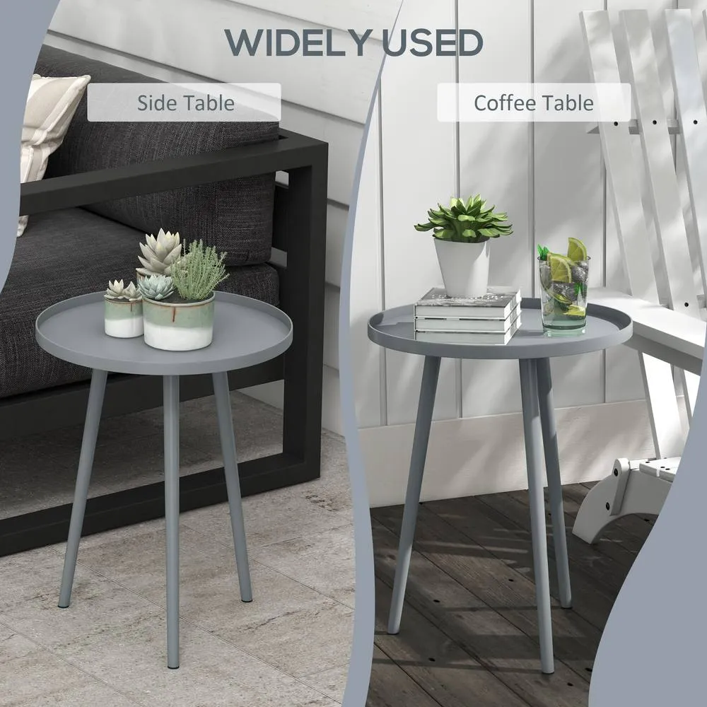 OUTSUNNY Round Garden Coffee Table, Outdoor Side Table with Rounded Edge in Grey 6
