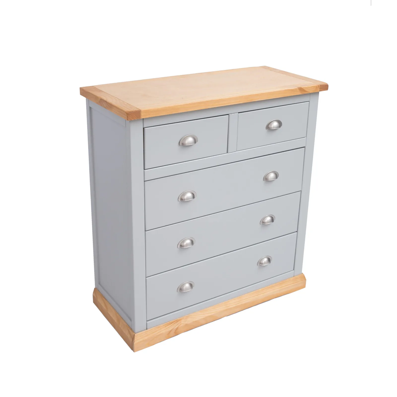 Cabinet Bits Bomporto 5 Drawer Chest of Drawers Chrome Cup Handle in Light Grey 3