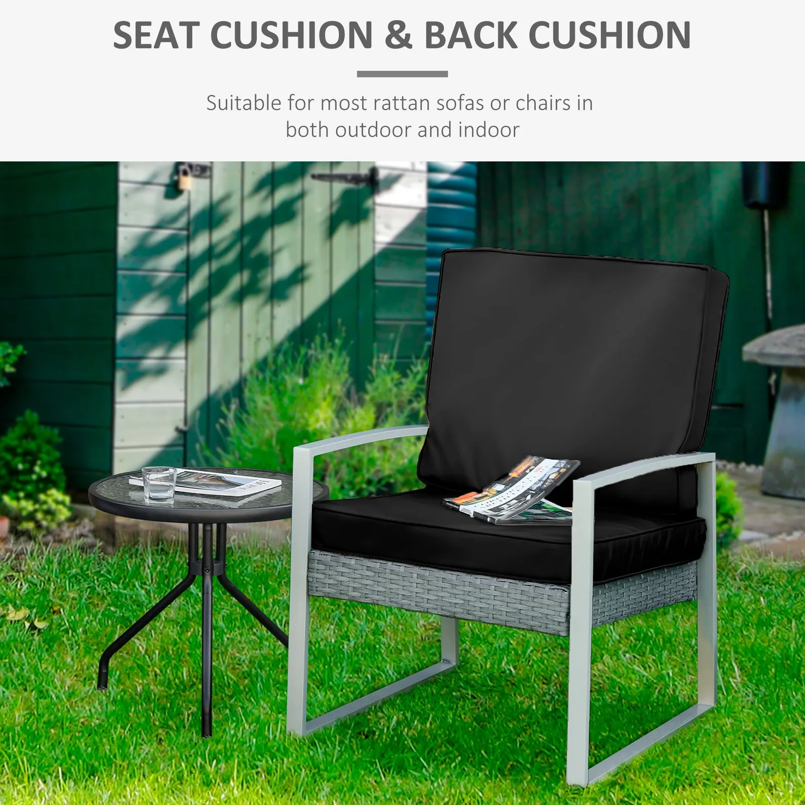 OUTSUNNY Outdoor Seat & Back Cushion Set Replacement Cushions in Black 4