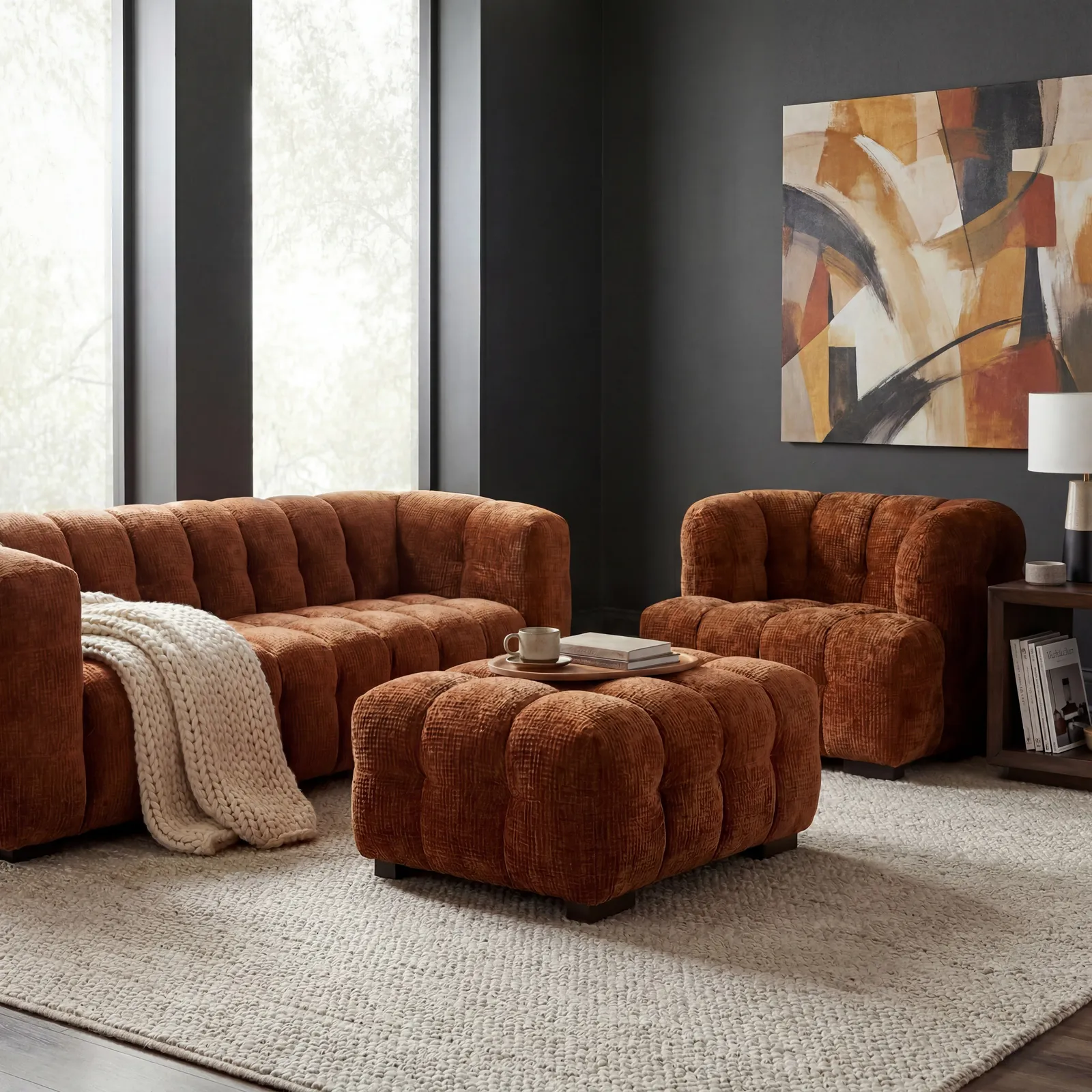 Lenor Textured Fabric Stool, Orange Boucle | Barker & Stonehouse 2