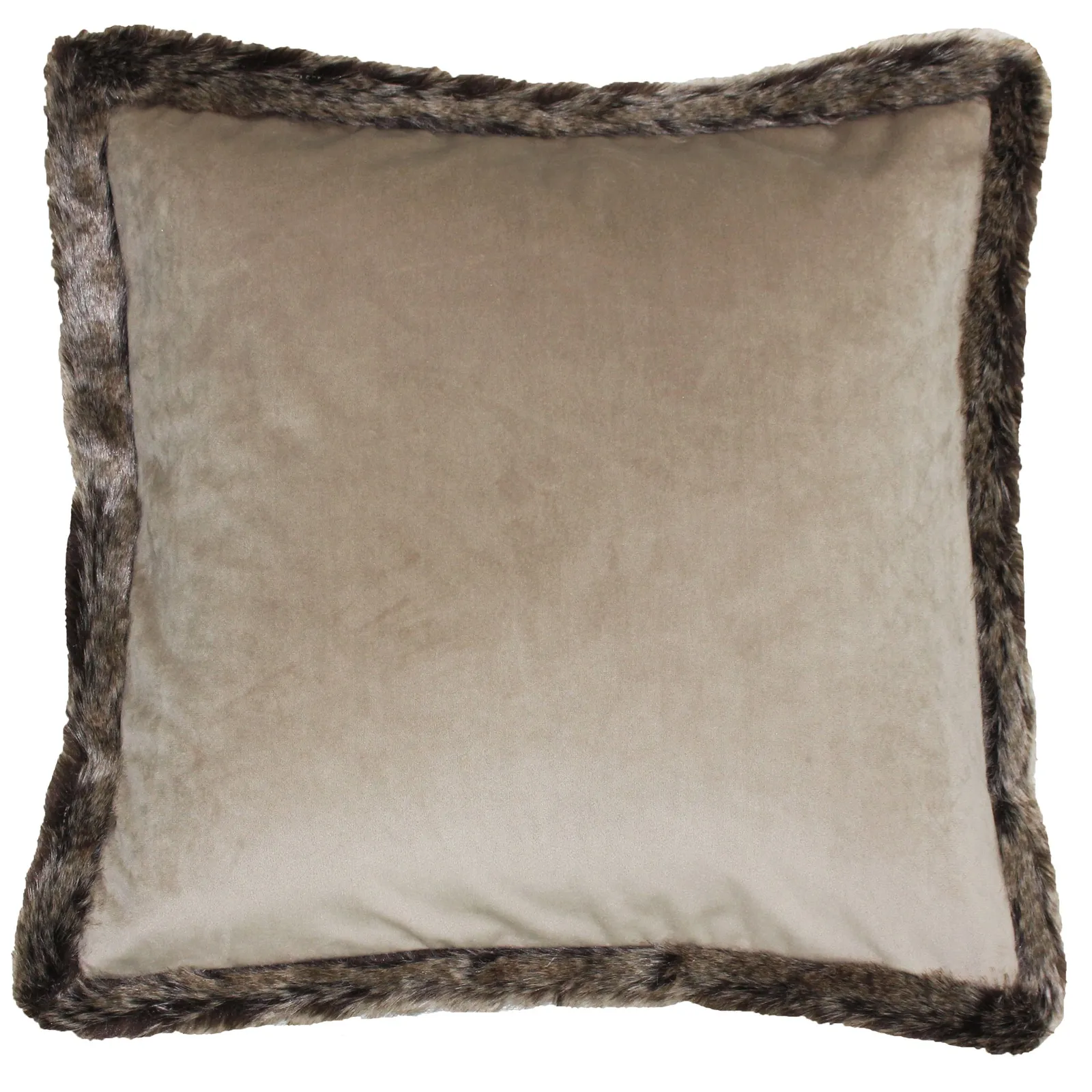 Paoletti Kiruna Faux Fur Trimmed Soft Velvet Cushion in Taupe 2