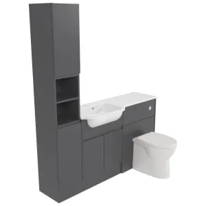 Deccado Clifton Charcoal Grey Left Hand 1500mm Fitted Tower, Vanity & Toilet Pan Unit Combination with Left Hand Basin 2