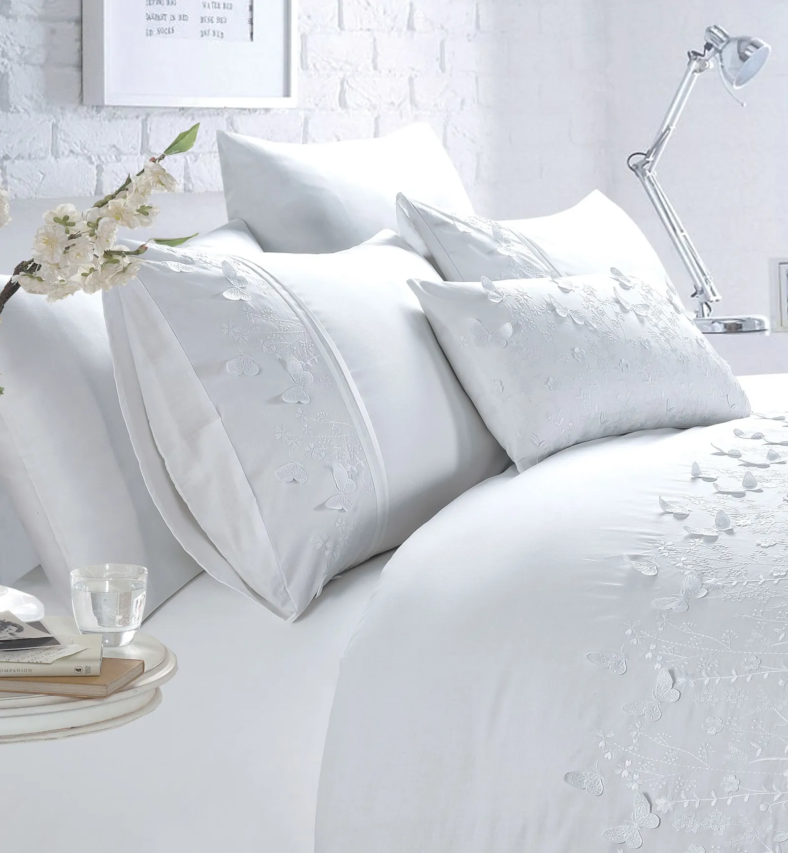 Rapport Home Papillon Polycotton Duvet Cover Set with Pillowcase in White