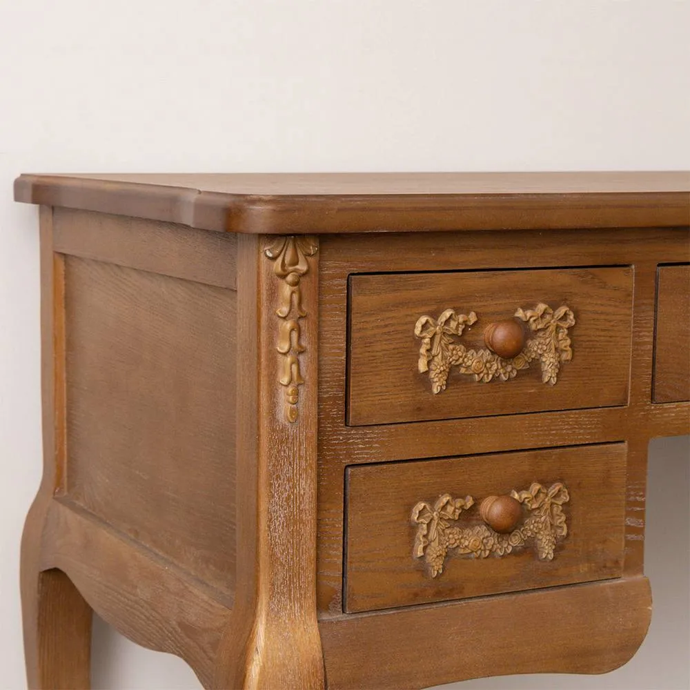 Melody Maison Wooden Dressing Table With Triple Mirror & Stool - Pays Du Bois Range in Brown 3