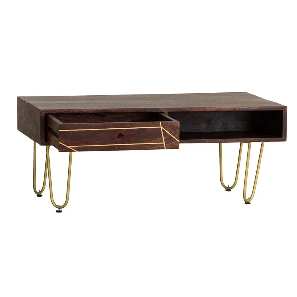 IH Design Jusleen Solid Mango Wood Coffee Table With Drawer in Brown 3