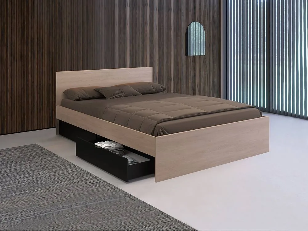 Vente-unique Bed With 2 Drawers & Bed Base - 160 X 200 Cm - Natural & Black