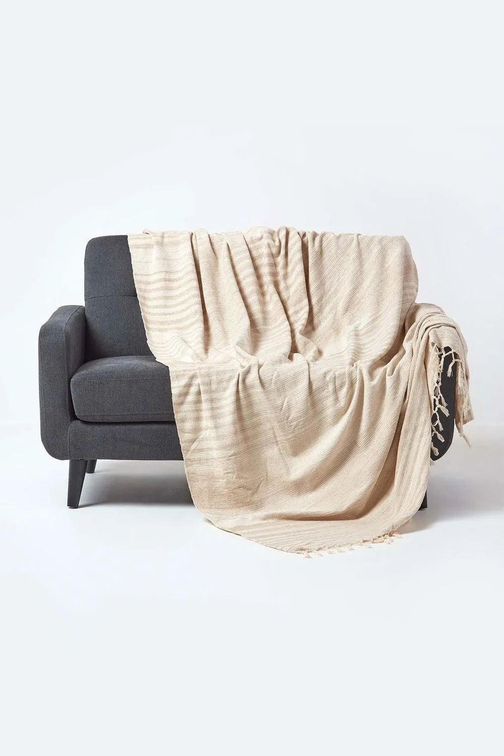 Homescapes Bed Sofa Throw Cotton Chenille Tie Dye in Beige