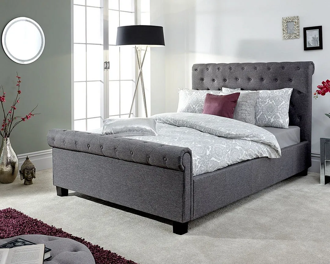 Neven Fabric Ottoman Storage Double Size Bed In Grey