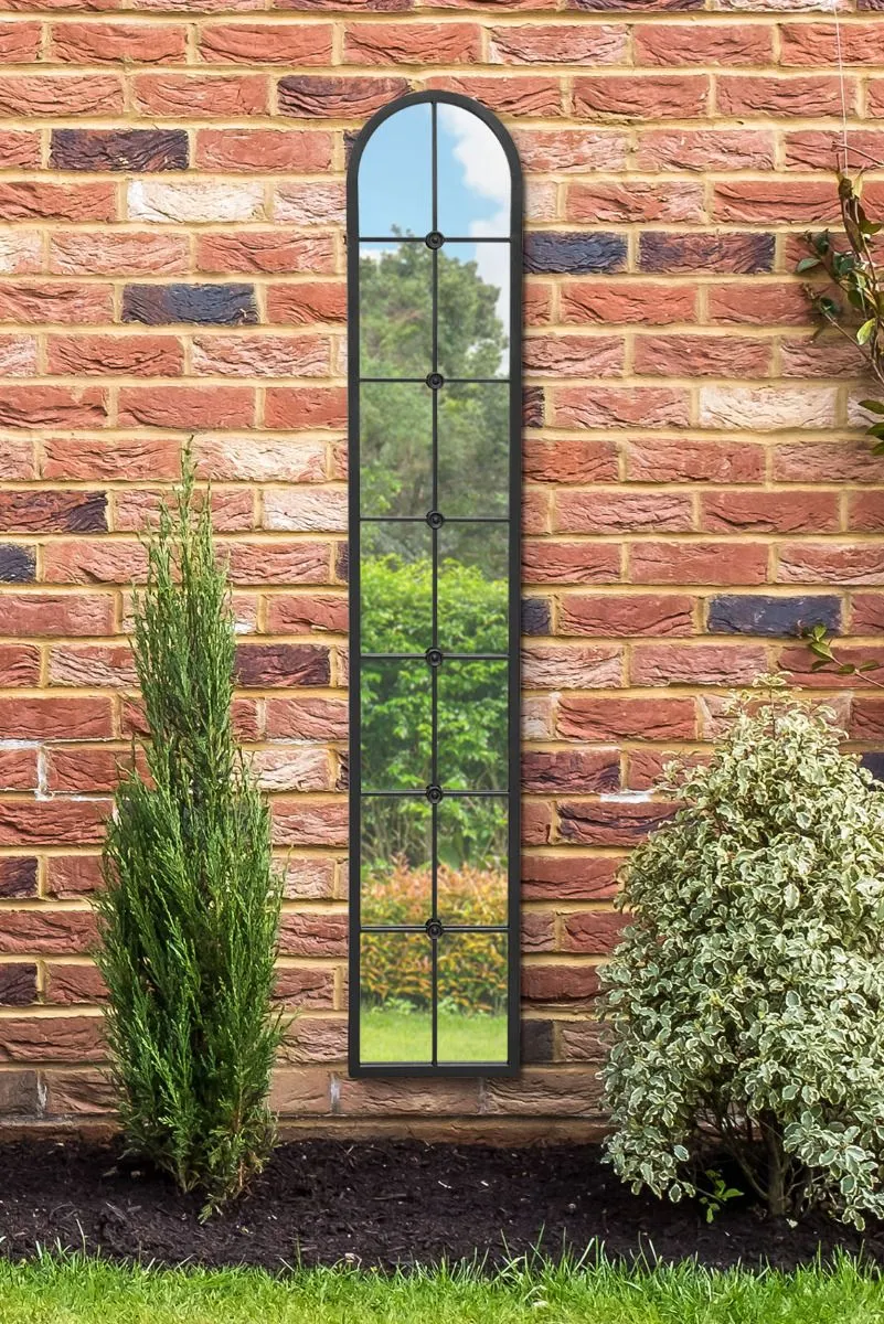 MirrorOutlet Black Framed Arched Leaner Garden Wall Mirror 67" X 12" (170 X 30CM)