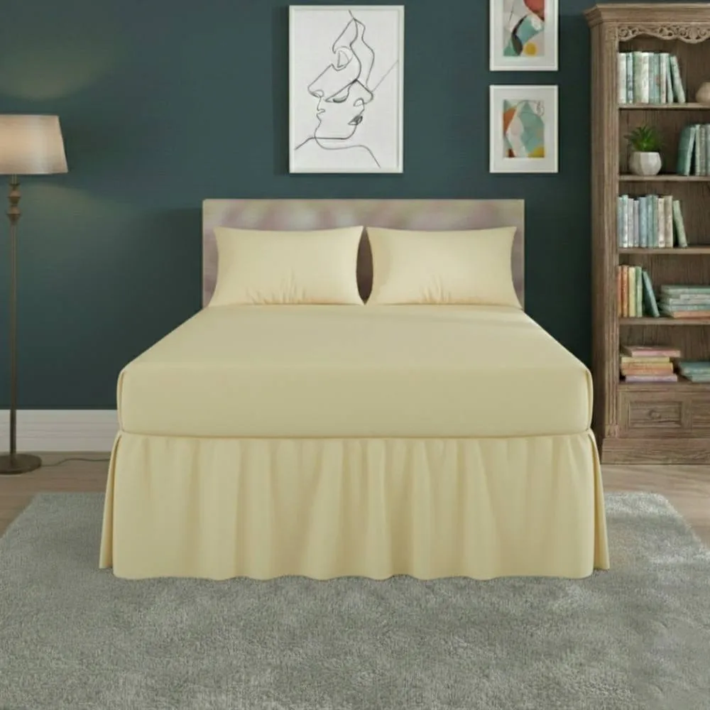 Snug City Fitted Valance Bed Sheet Polycotton Mattress Cover & Frill Easy Care in Lemon