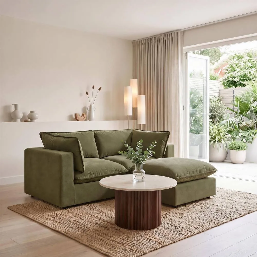 FurnitureboxUK Echo Linen-Look Fabric 2 Seater Modular Chaise Sofa in Green 5