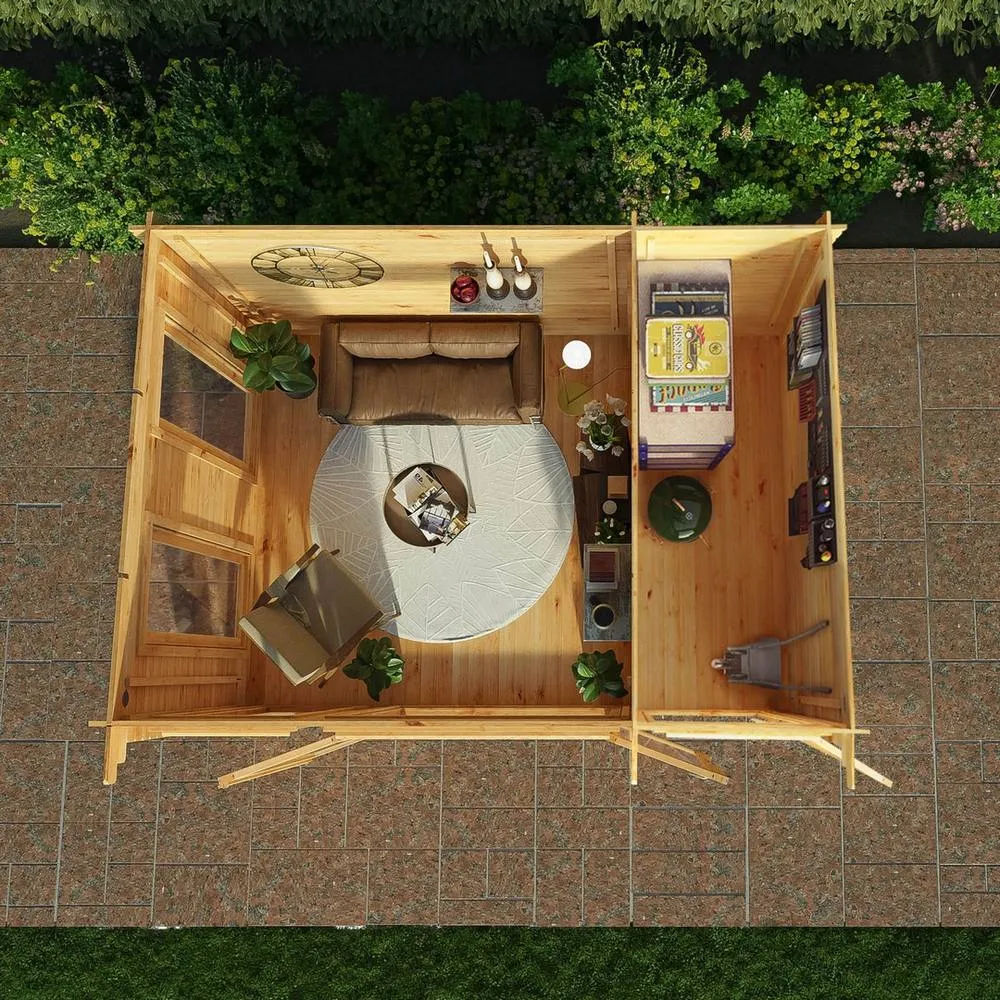 Mercia 4.1 x 3 m Studio Pent 28 mm Log Cabin with Side Shed in Natural 5