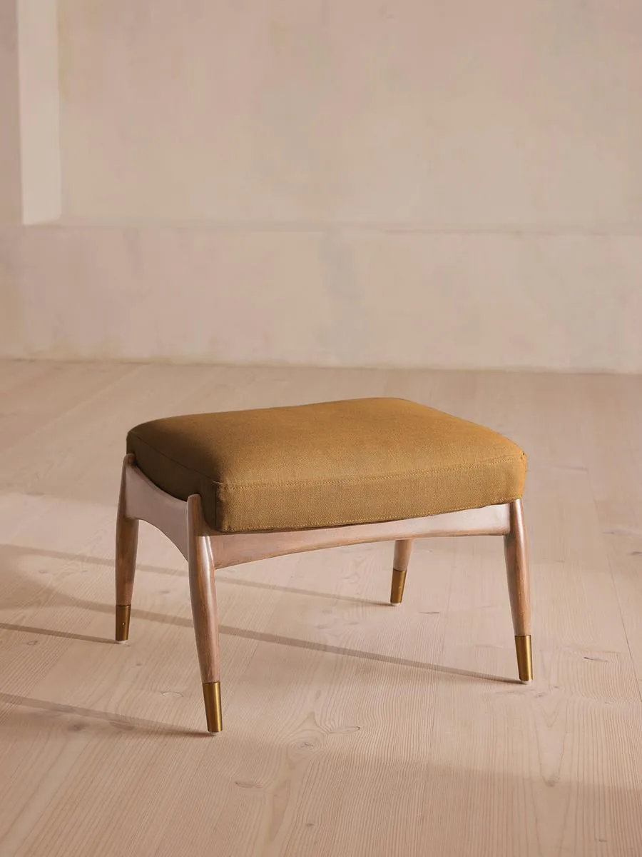 Theodore Oak Footstool, Linen, Ochre