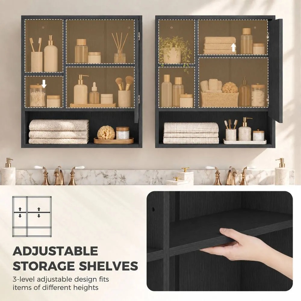 HOMCOM Bathroom Mirror Cabinet, Wall-Mounted, Adjustable Shelves in Black 6