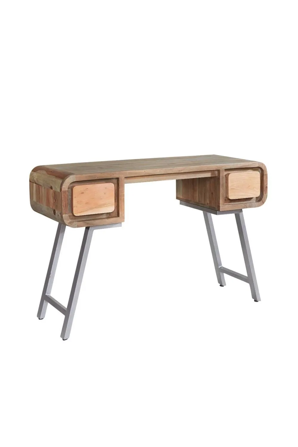 IH Design Auckley Acacia Wood & Reclaimed Metal Desk with Drawer in Brown 2