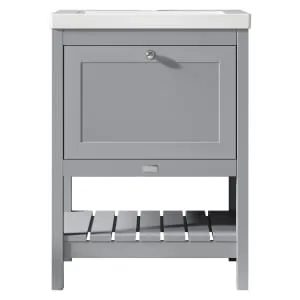 Bayswater Hartleigh Plummett Grey Traditional Freestanding Vanity Unit & 1 Tap Hole Modern Recessed Basin - 600mm