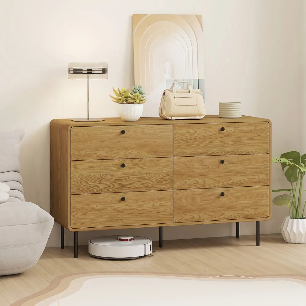 HOMCOM Chest of Drawers for Bedroom, Modern 6 Drawer Dresser, Oak in Natural