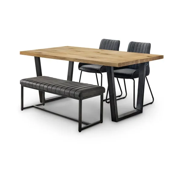 Brooklyn 4 Seater Rectangular Dining Table with 2 Soho Chairs and Bench, Solid Oak