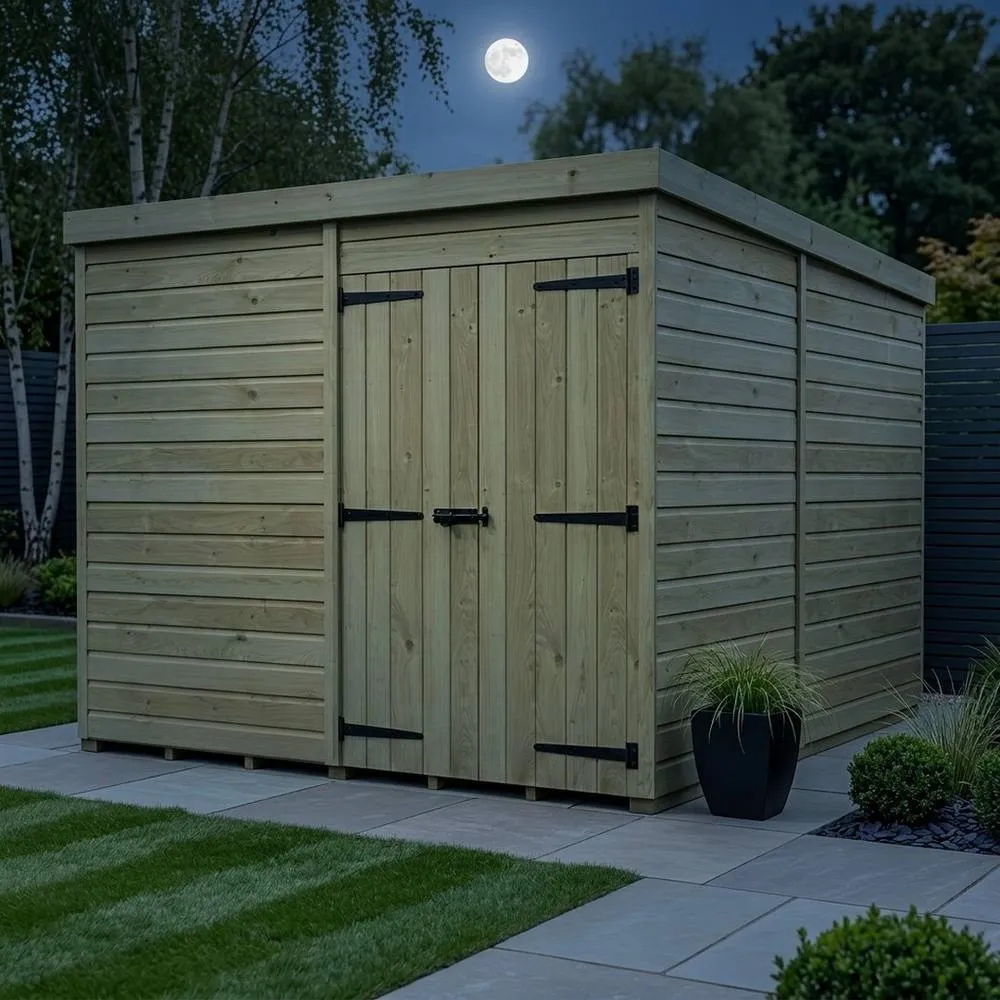 Buttercup Farm 8ft x 9ft Pent Garden Shed Double Door No Windows - Timber in Brown 3