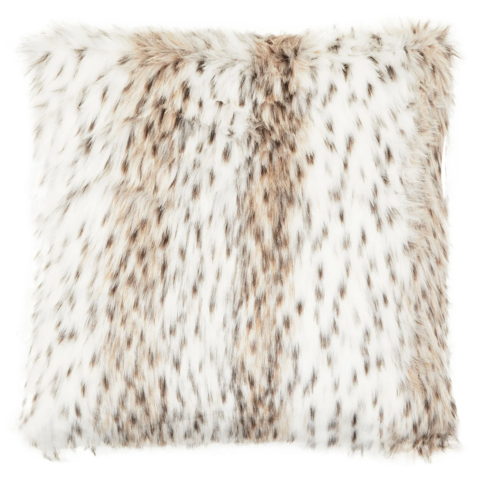 Orsina Lamina Animal Print Square Faux Fur Cushion, Luxe Leopard-Patterned Throw Pillow with Feather Filler in Natural