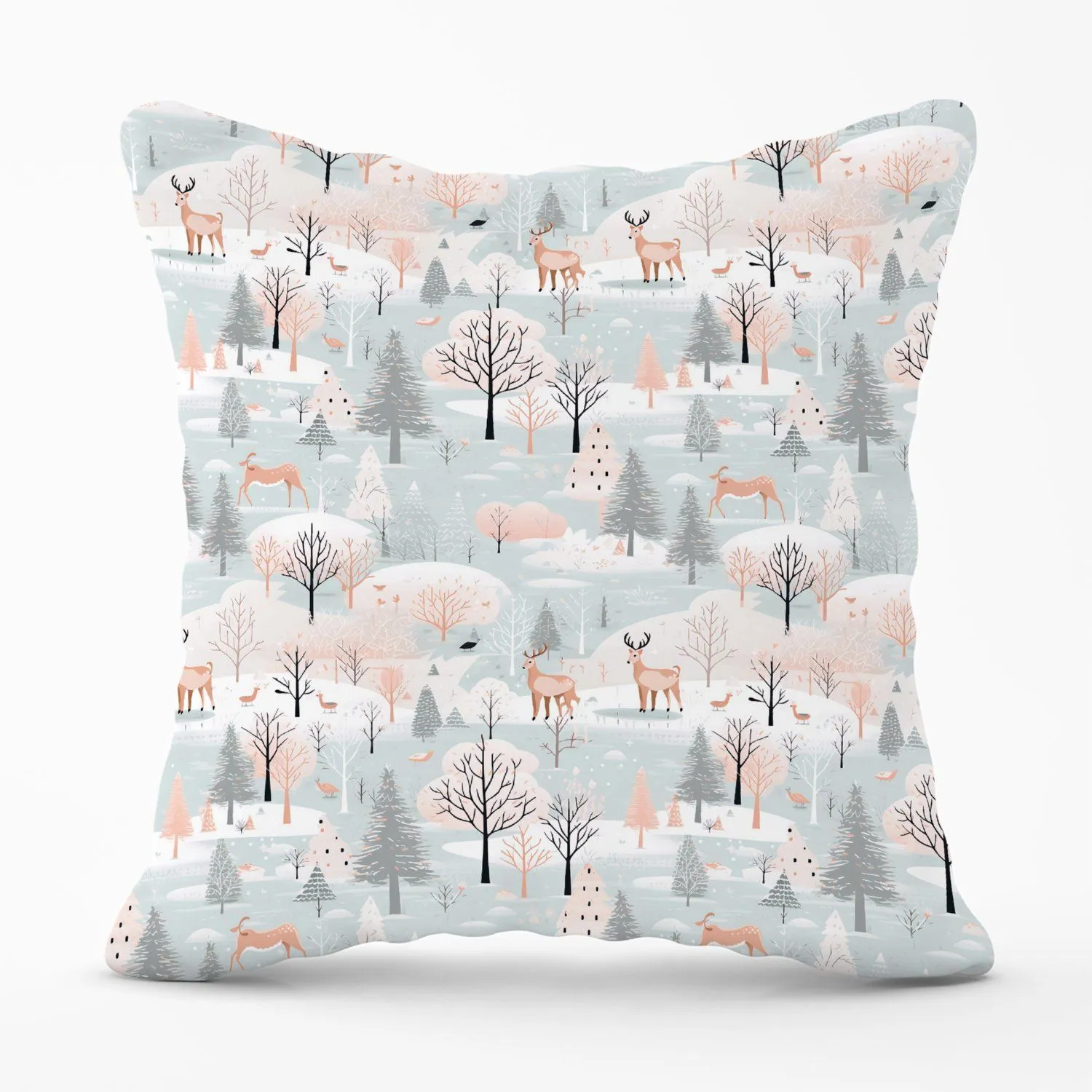 Warren Reed - Designer Whimsical Christmas Winter Wonderland Outdoor Cushion in Blue