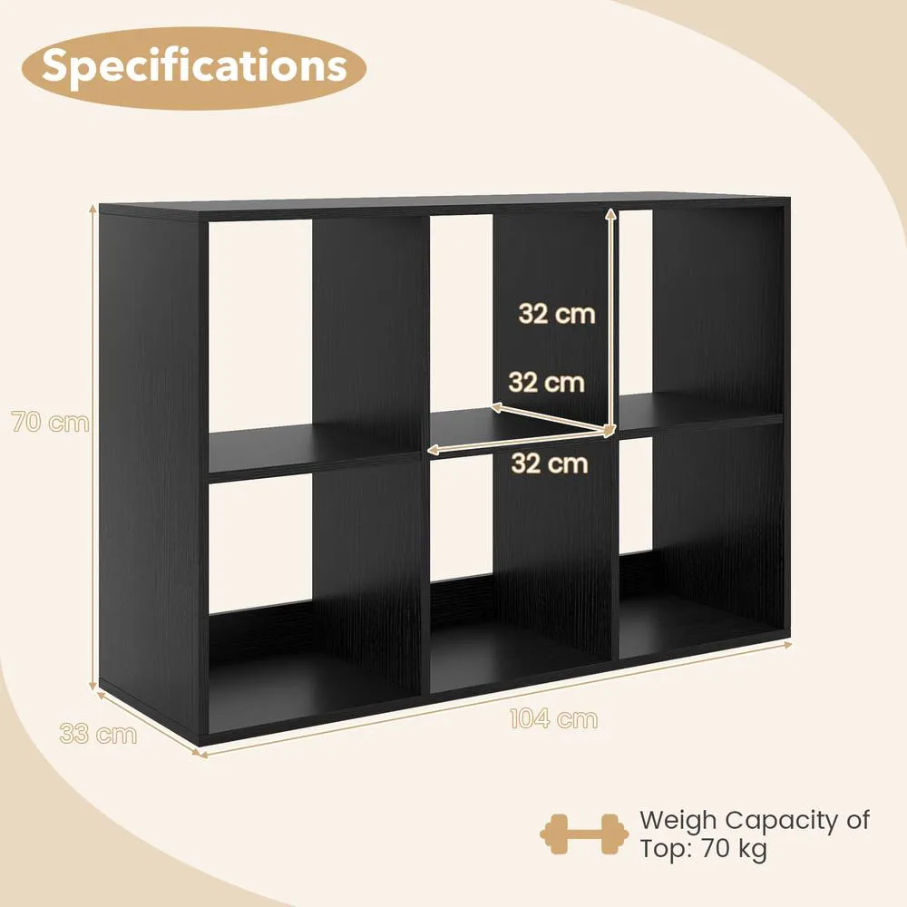 Costway 6-Tier Wall Mounted Bookshelf Wooden Ladder Shelf Modern Display Shelf in Black 2