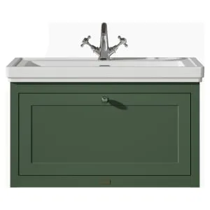 Bayswater Hartleigh Hunter Green Traditional Wall Hung Vanity Unit & 1 Tap Hole Traditional Recessed Basin - 800mm