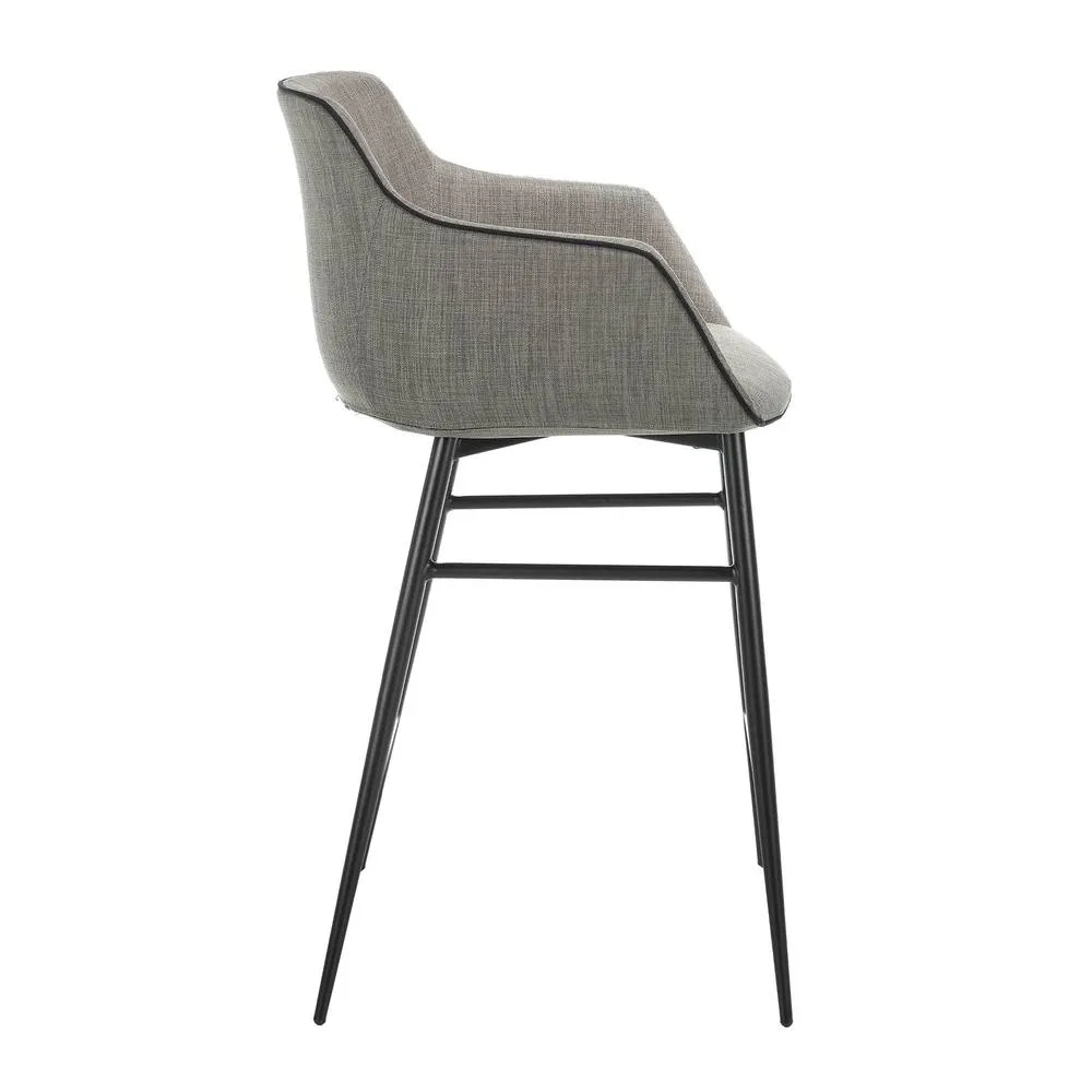 Angel Cerda Grey Fabric Kitchen Stool with Armrests & Black 6