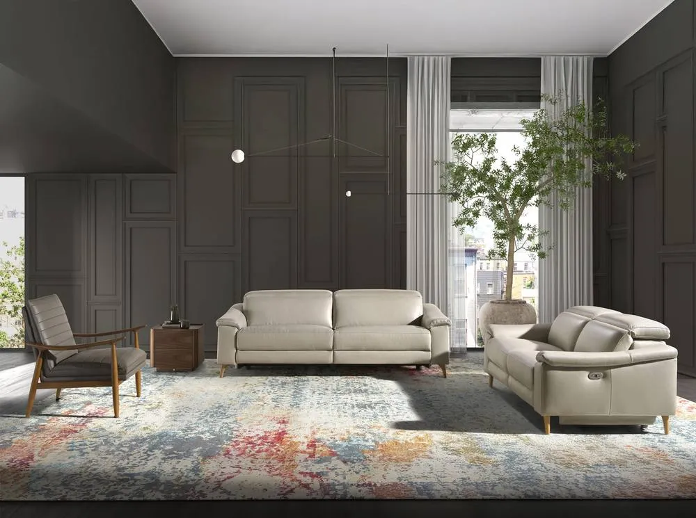 Angel Cerda 2-Seater Relax Sofa Taupe Grey Cowhide Leather 4