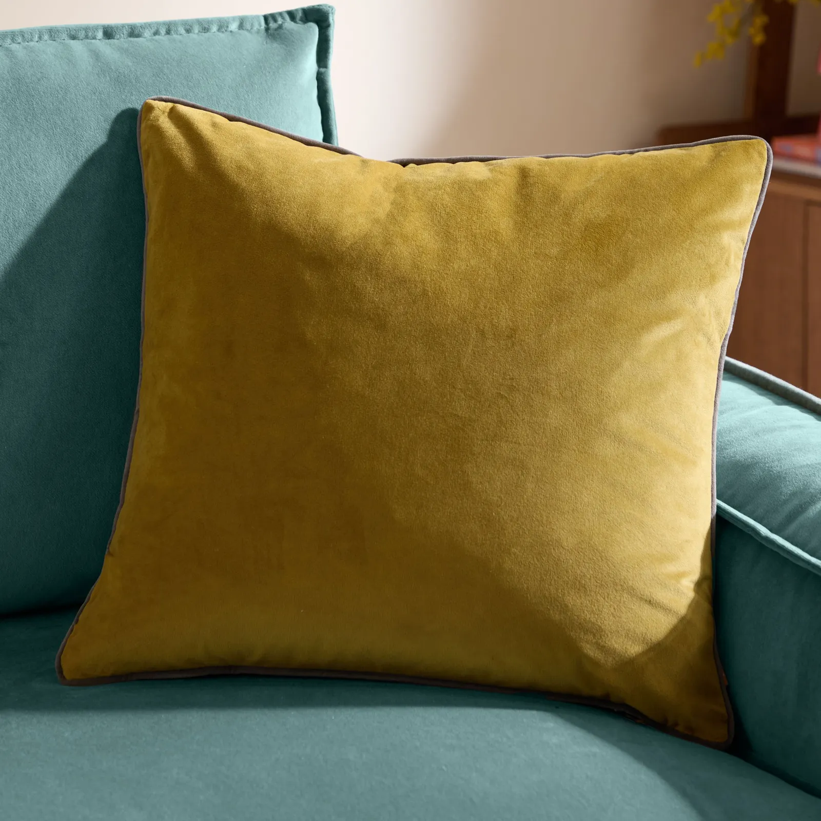 Furn Meridian Velvet Piped Cushion in Gold