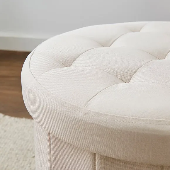 Faux Linen Round Ottoman 2