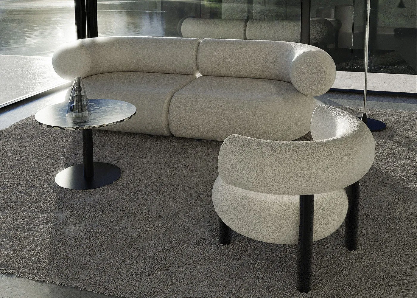 Tom Dixon Fat 2 seater Sofa in Boucle fabric ivory 3