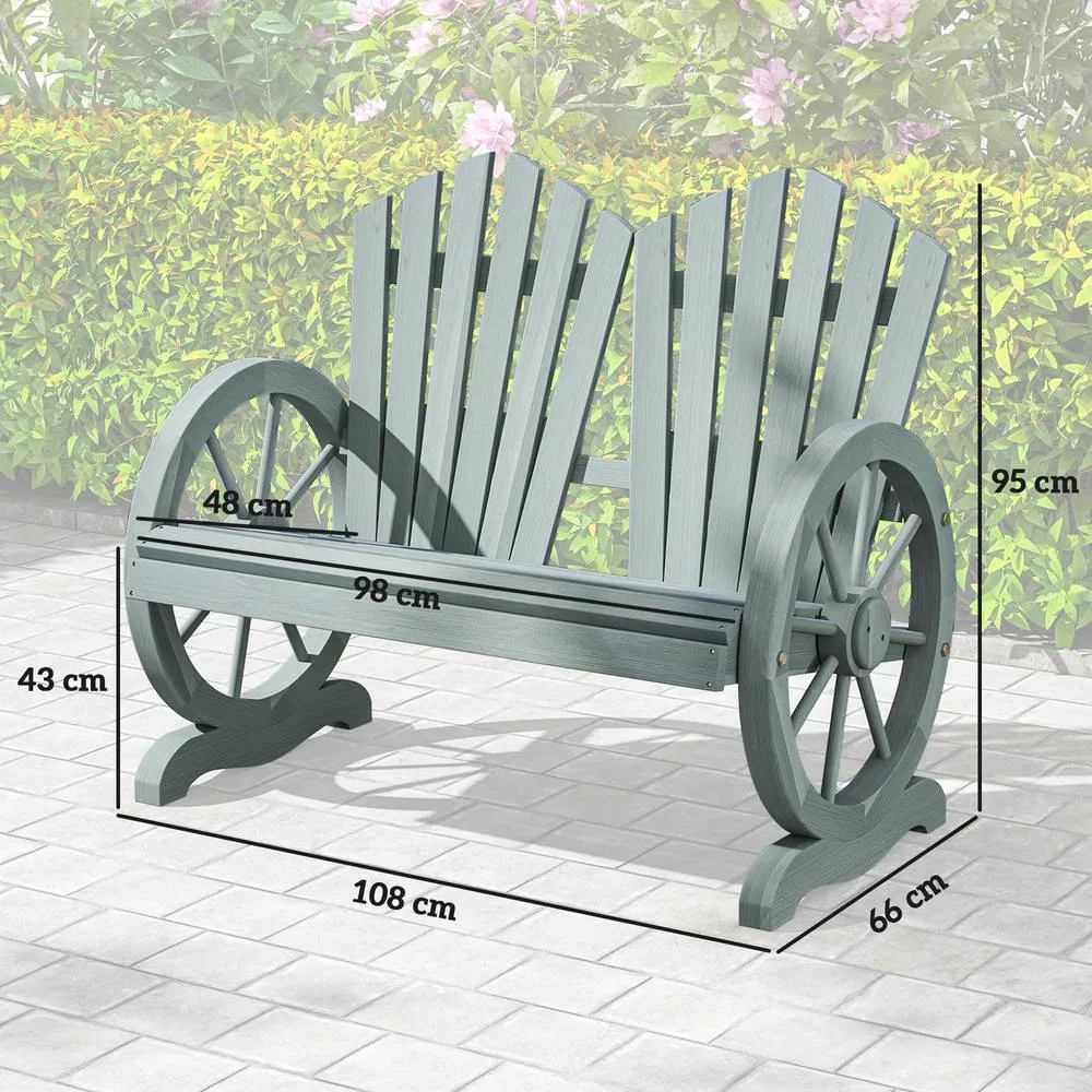OUTSUNNY 2 Seater Garden Bench w/ Wheel-Shaped Armrests Grey 3