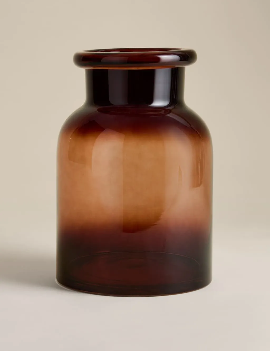 M&S Smoked Glass Large Roll Top Apothecary Vase Brown