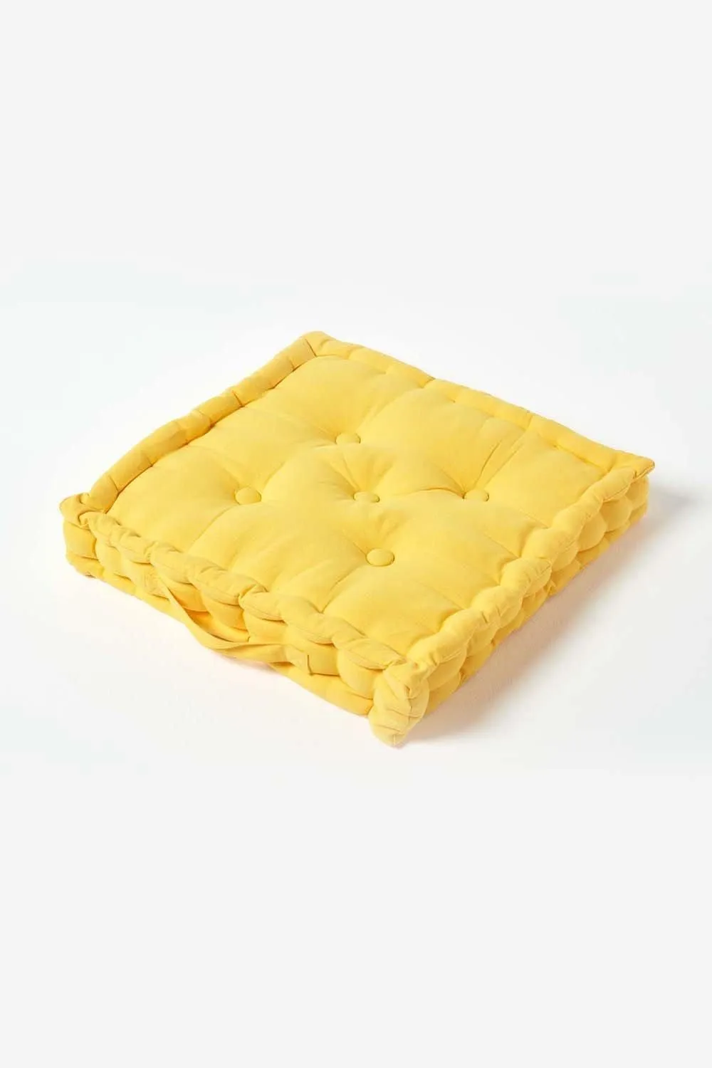 Homescapes Plain Cotton Floor Cushion in Yellow 1