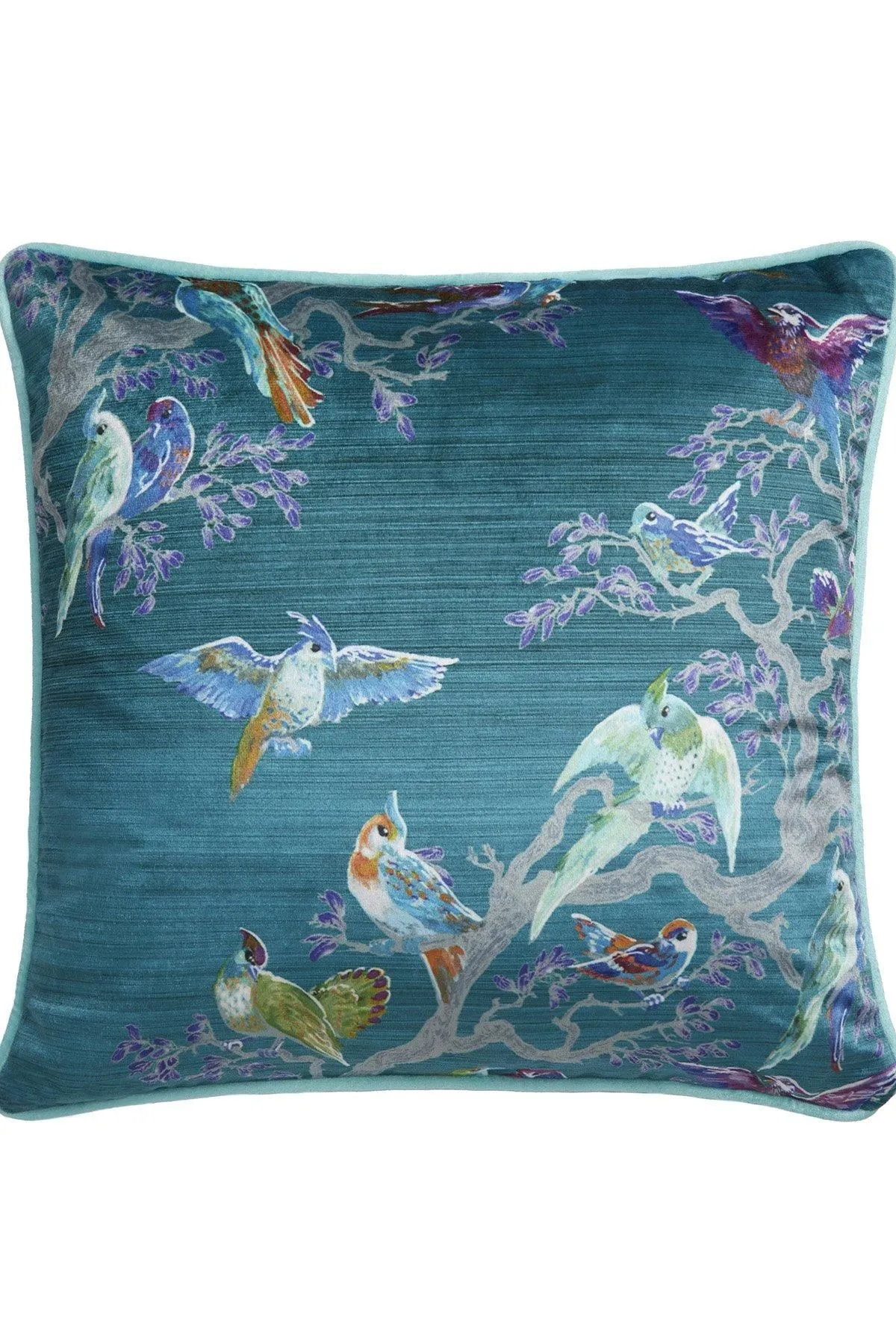 Laurence Llewelyn-Bowen 'Birdity Absurdity' Soft Touch Velvet Filled Cushion in Blue 3