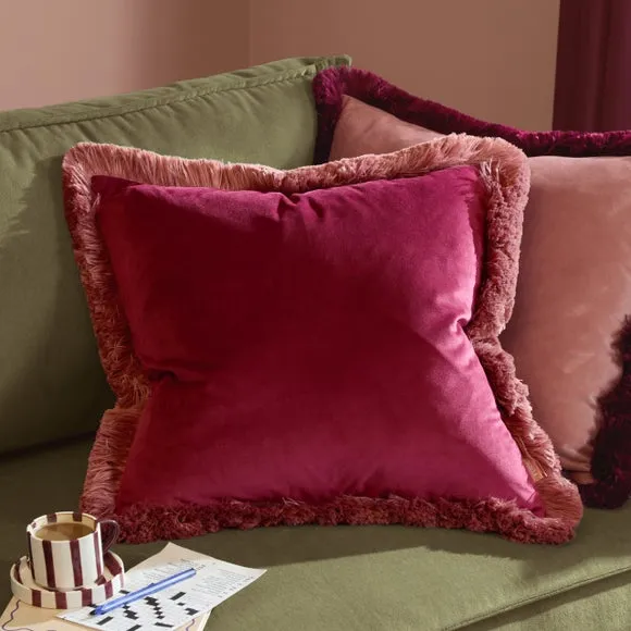 Furn. Halo Fringed Velvet Square Cushion 1