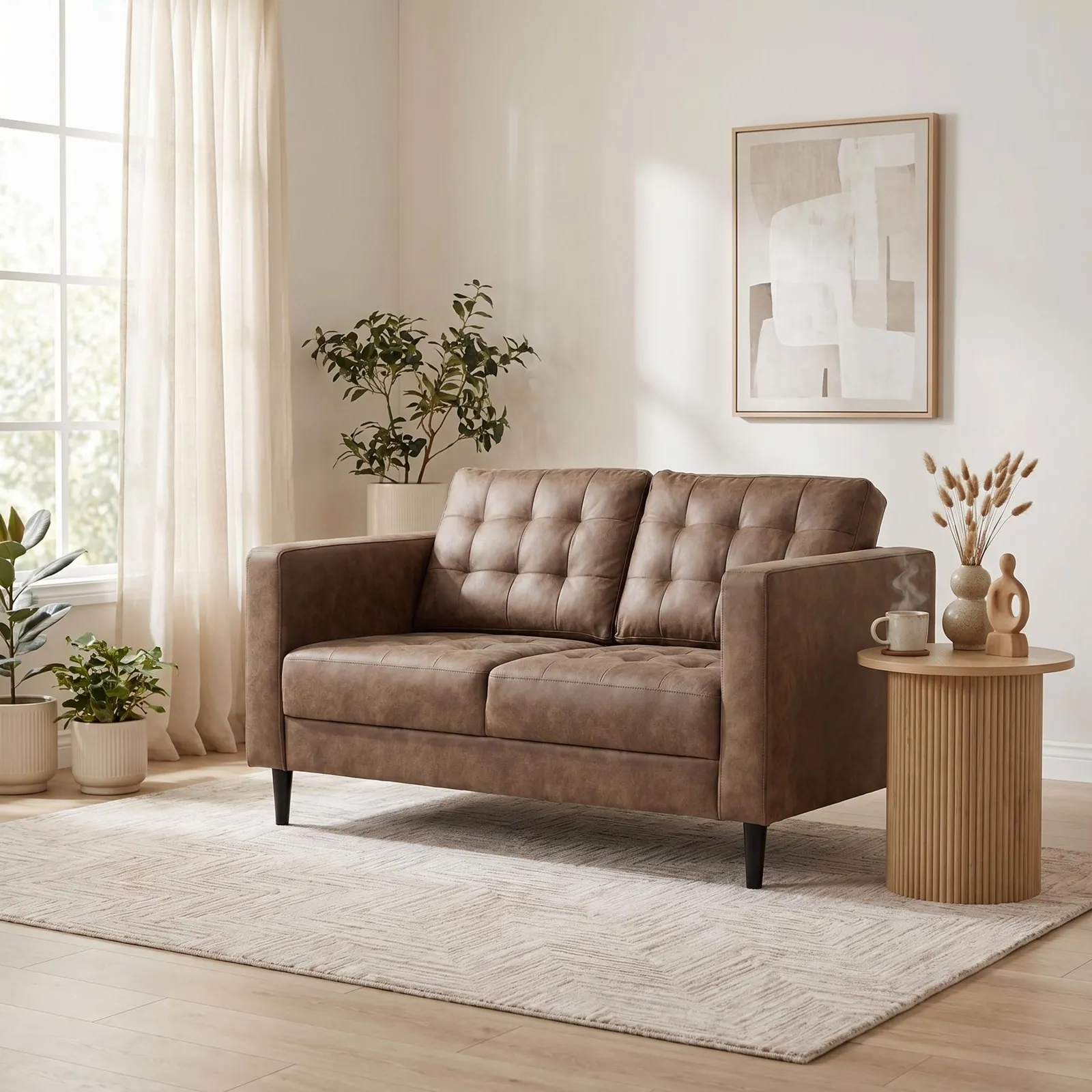 FurnitureboxUK Jade Brown Faux Leather 2 Seater Sofa