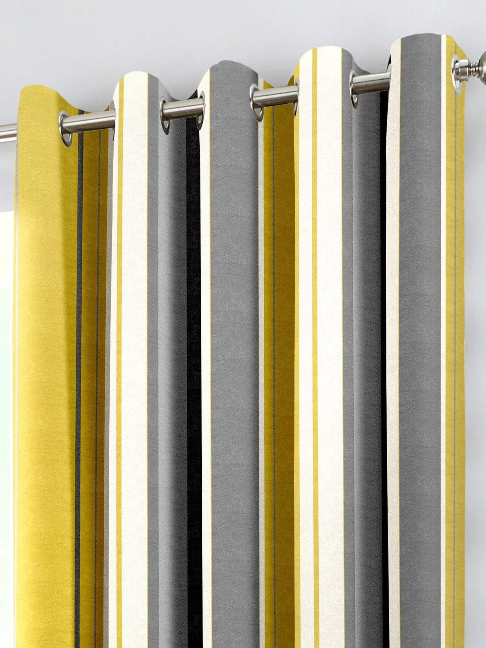 Fusion 'Whitworth Stripe' Fully Lined 100% Cotton Eyelet Curtains in Mustard 2