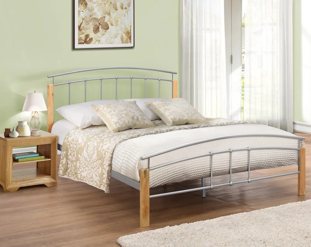 Wooden and Metal Bed Frame 3ft Single Tetras Beech Finish