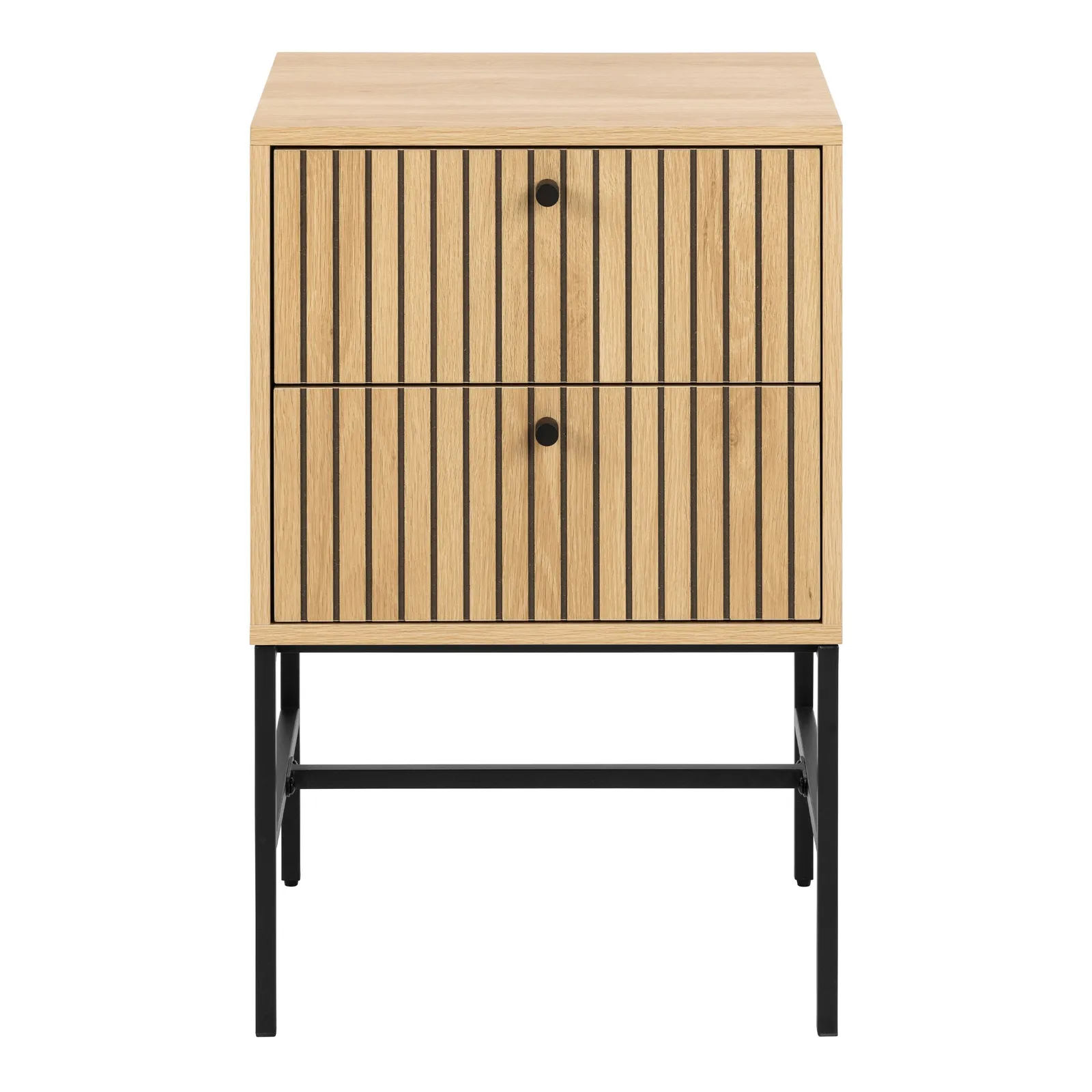 Furniture To Go Albany 2 Drawer Bedside Table in Oak/Black Legs in Brown 2