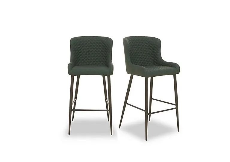 Hanoi Pair of Faux Leather Bar Stools - Bottle Green