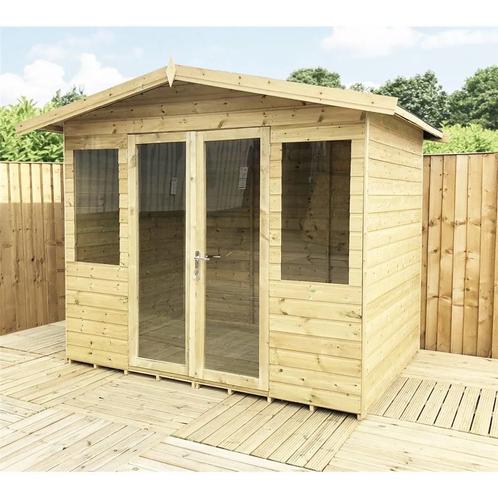 Marlborough 7 x 12 Pressure Treated Apex Summerhouse with Short Windows in Natural 2