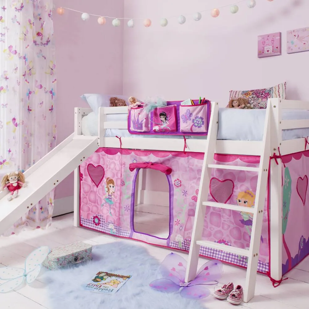 Nöa and Nani Moro Cabin Bed Midsleeper with Slide and Fairies Tent in White 2