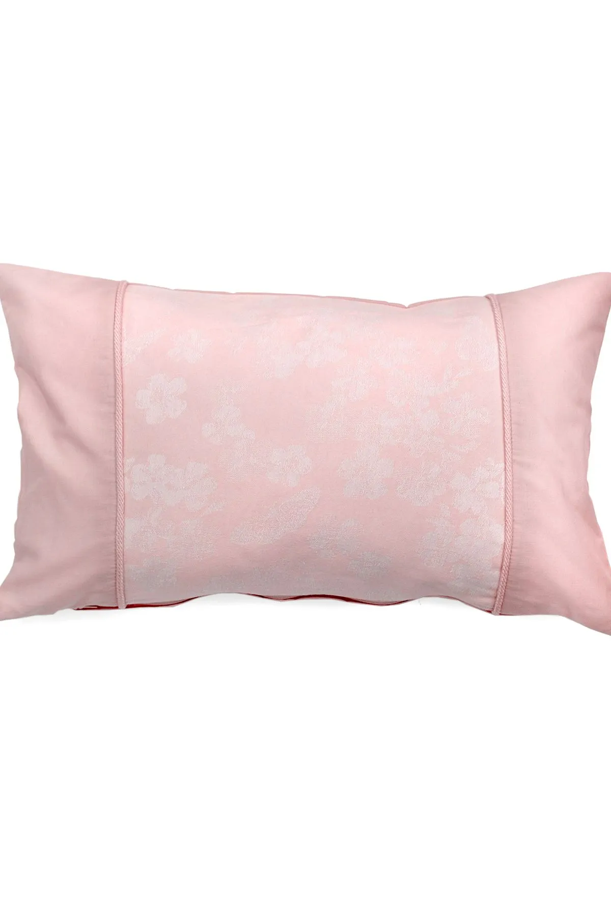 Dreams & Drapes 'Blossom' Woven Jacquard Floral Filled Rectangular Cushion in Light Pink